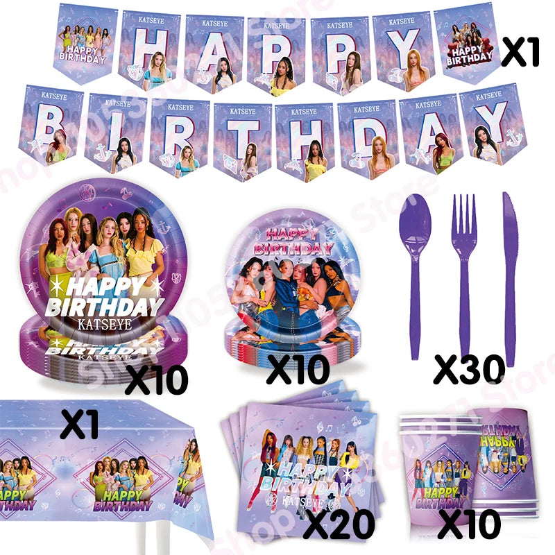 K&Katseye Birthday Party Decoration Plate Cup Napkin Balloon for Kpop Girl Party Favor Baby Shower Supplies Fans Gift