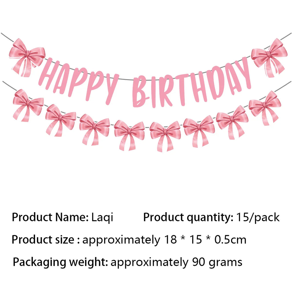 Girl Women Pink Bow Birthday Decoration Disposable Tableware Bow Tie Party Supplies Kit Paper Plates Cups Banner Tablecloth Gift