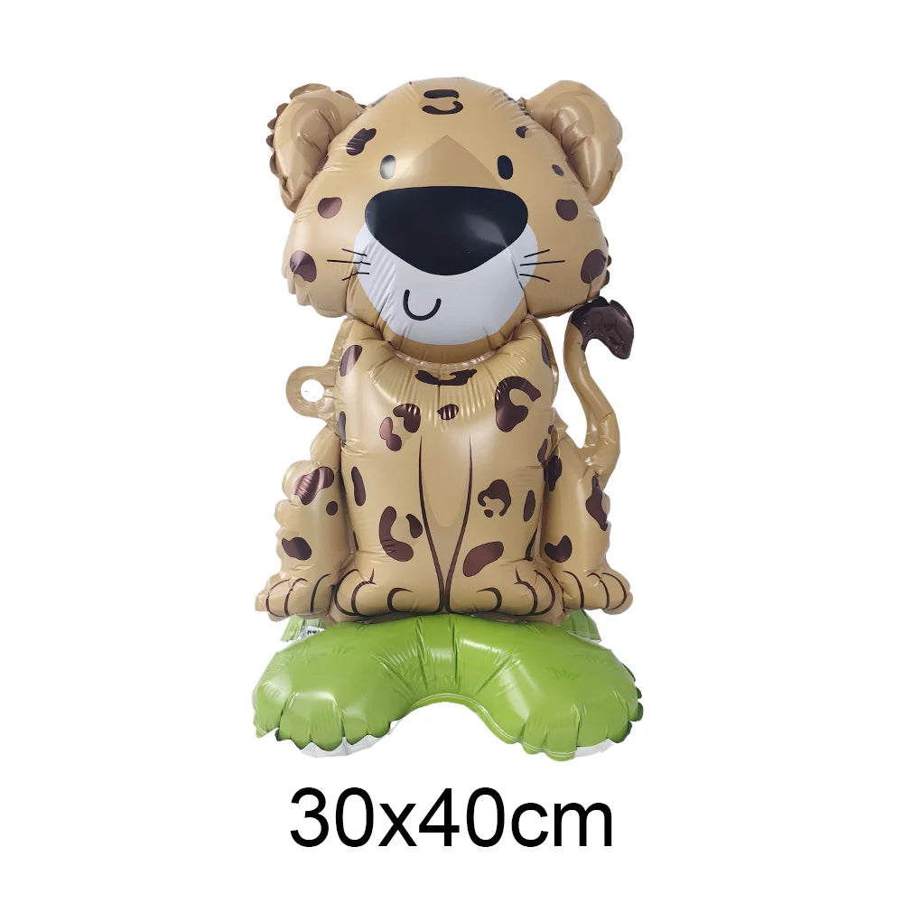 Cartoon Animal Standing Balloon Jungle Safari Lion zebra Leopard Rabbit Peacock Giraffe Balloon Kids Birthday Decoration Balloon