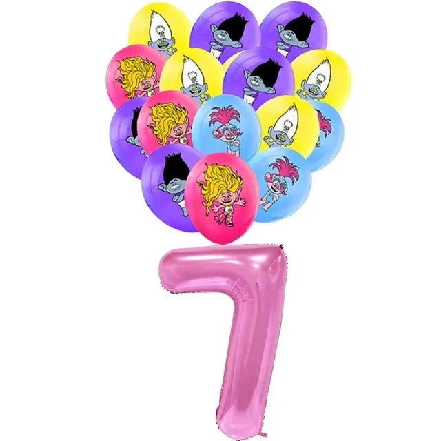 Hot Anime Trolled Theme Party Decoration Cartoon Magic Hair Tableware Cup Plate Banner balloon Kid Birthday Baby Shower Supplies