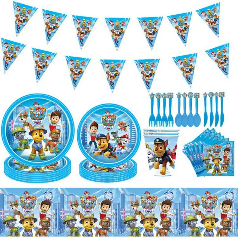 Paw Patrol Series Birthday Party Banquet Supplies Paper Plate Tablecloth Flag Knife Fork Spoon Banner Set Kids Birthday Party