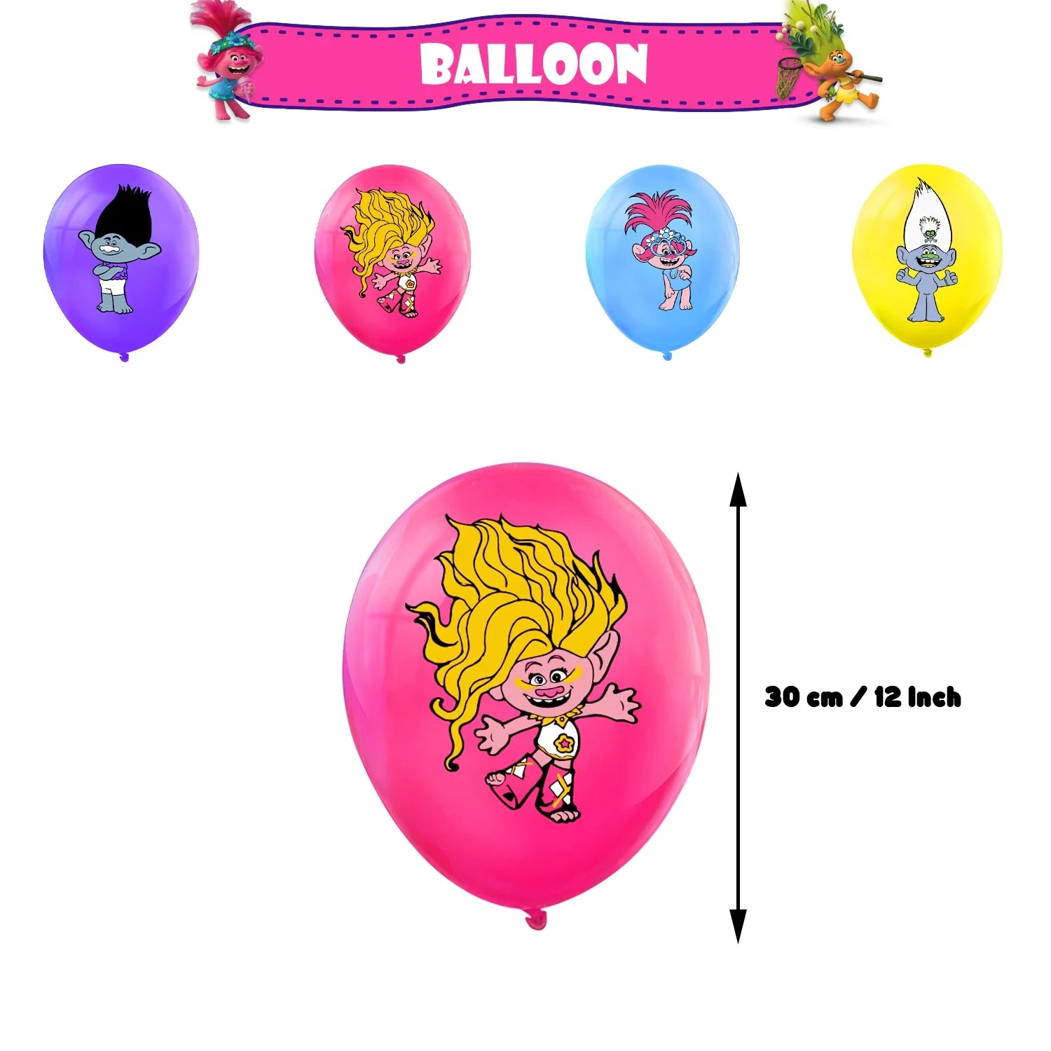 Hot Anime Trolled Theme Party Decoration Cartoon Magic Hair Tableware Cup Plate Banner balloon Kid Birthday Baby Shower Supplies