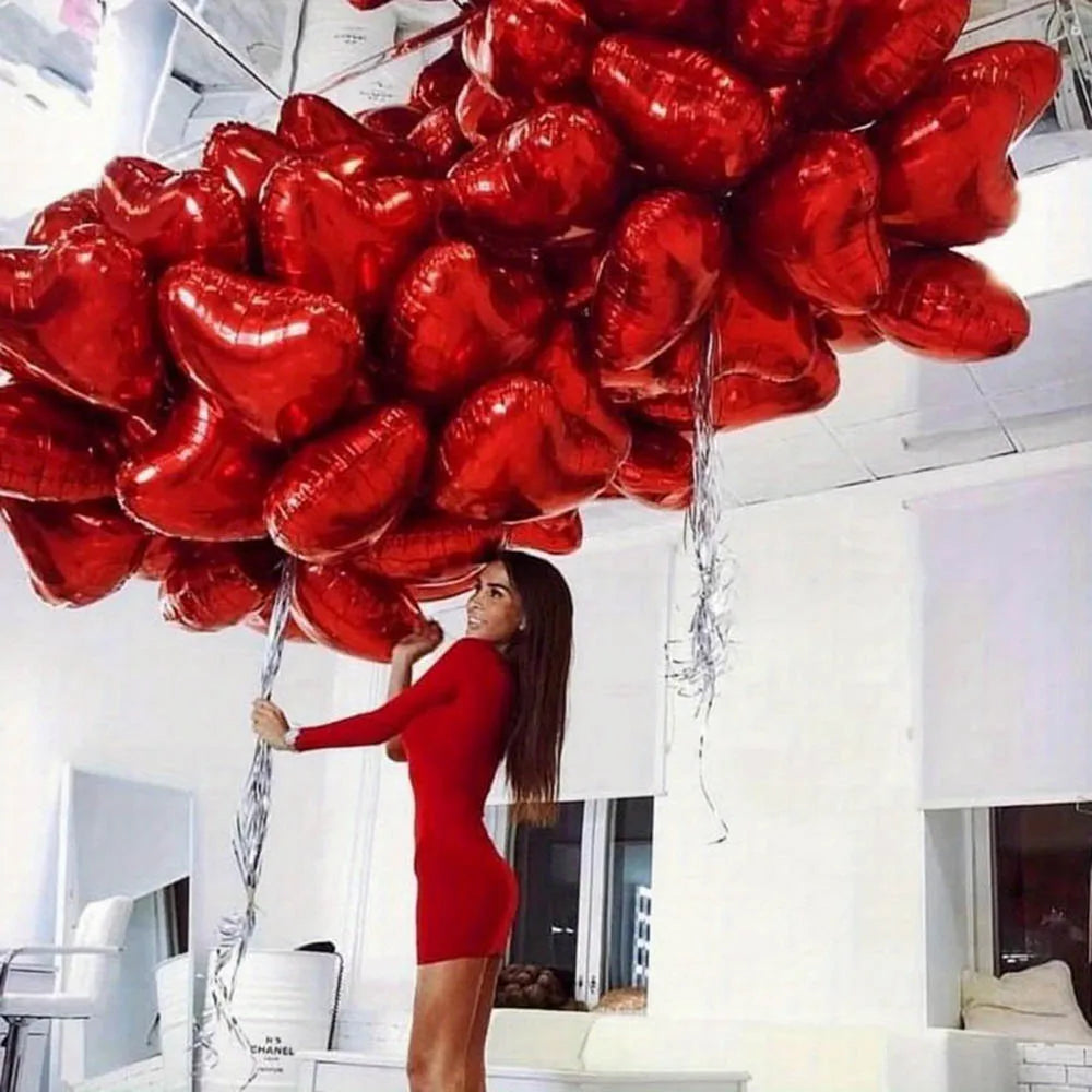 50PCS/Pack 18Inch Red Love Heart Foil Balloons DIY Birthday Party Ornaments For Valentine's Day Wedding Party Room layout Gifts