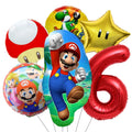 1-9 Super Brother Themed 18 Inch Foil Number Balloons, 6 Pack Giant Birthday Party Decorations for Children