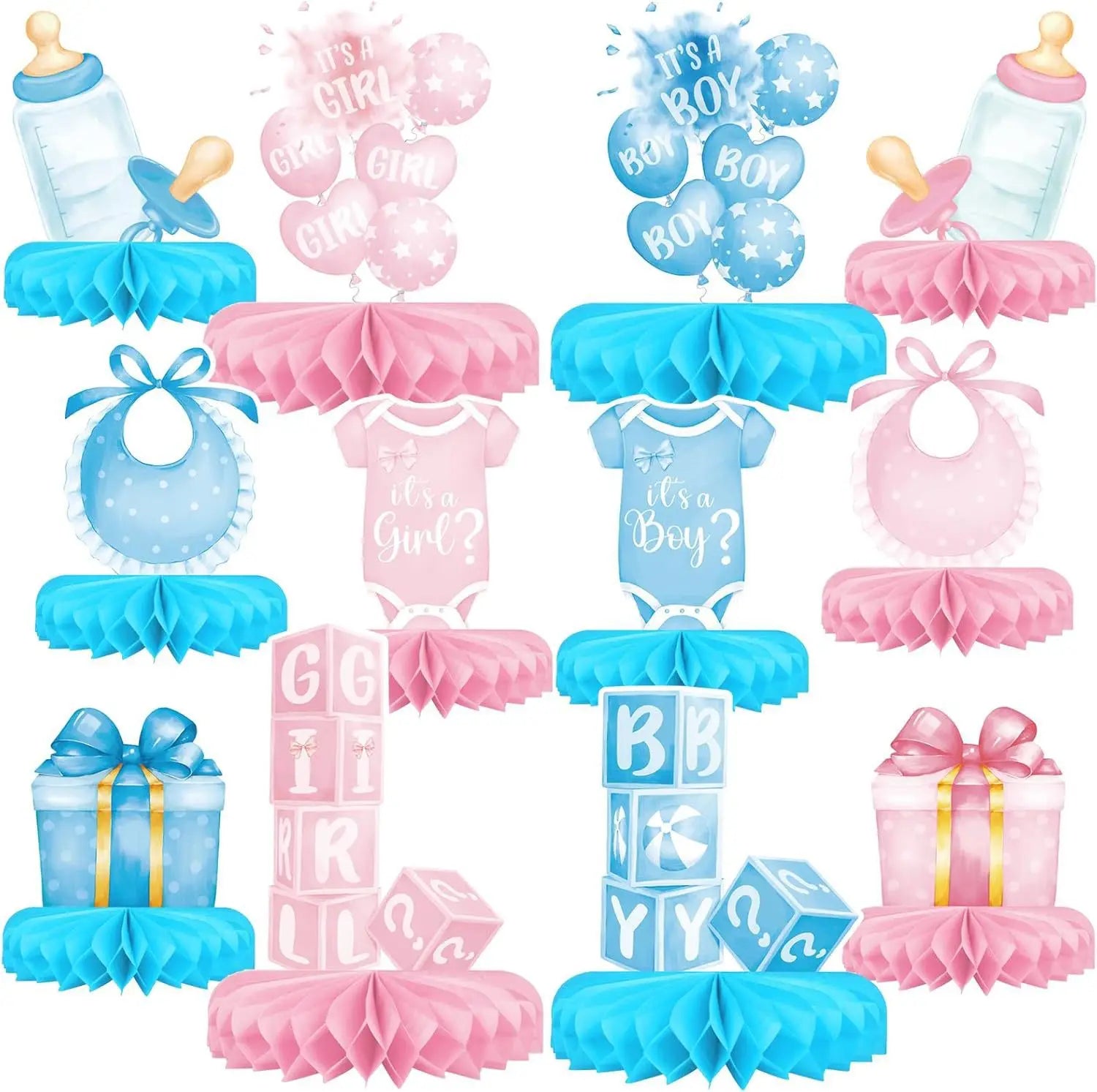 12PCS/Set Gender Reveal Honeycomb Decoration Party Supplies Beehive Tabletop Display Birthday Honeycomb Plate Desktop Ornaments