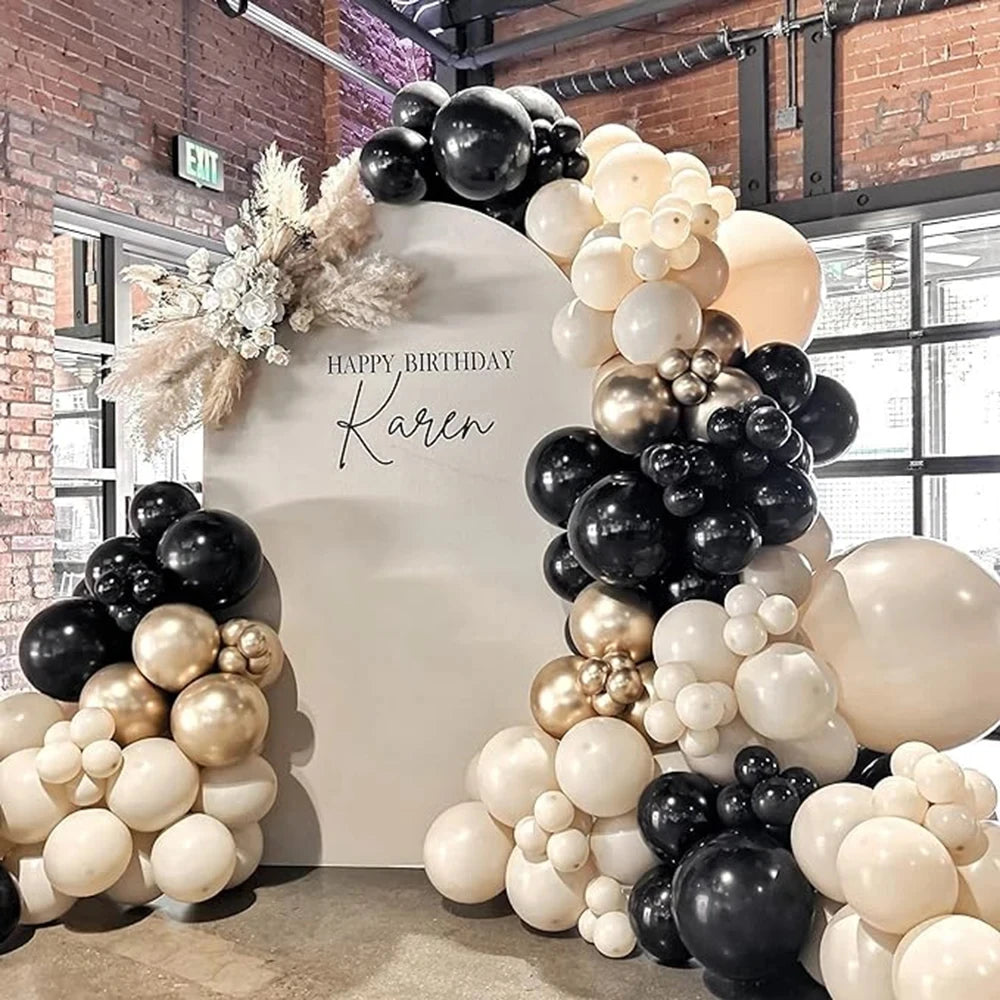 134pcs White Sand Balloon Arch Black Gold Helium Balloons Garland Kit Kids Birthday Party Wedding Anniversary Background Decor