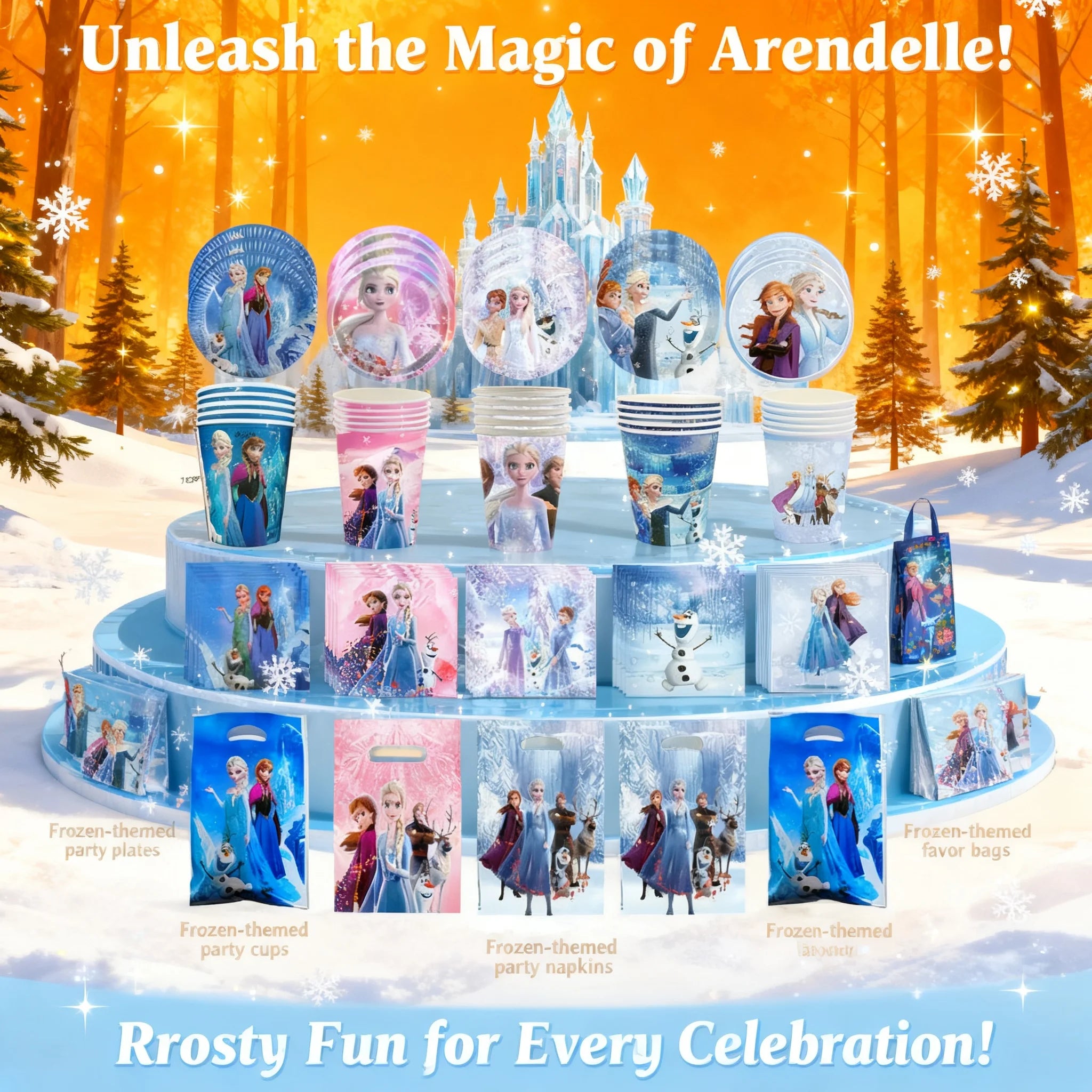 Disney Frozen Elsa Anna Olaf Birthday Party Decorations Supplies Kit for Girls Including Disposable Tableware Paper Cups Plates