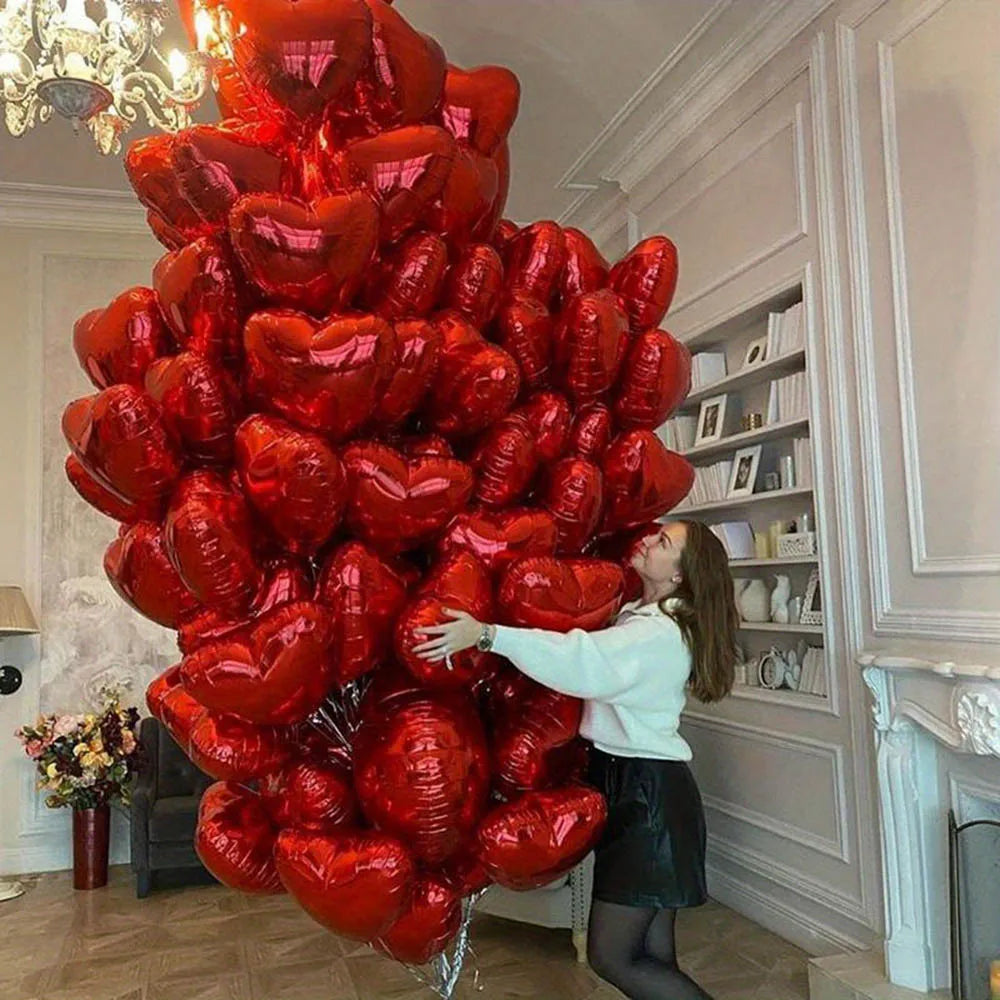 50PCS/Pack 18Inch Red Love Heart Foil Balloons DIY Birthday Party Ornaments For Valentine's Day Wedding Party Room layout Gifts
