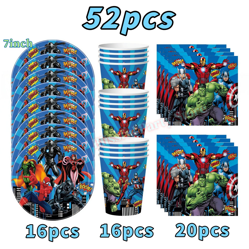 Avengers Birthday Party Decoration Superhero Balloon Tableware Kit Cup Plate Tablecloth Boy Favor Gift Baby Shower Event Supplie