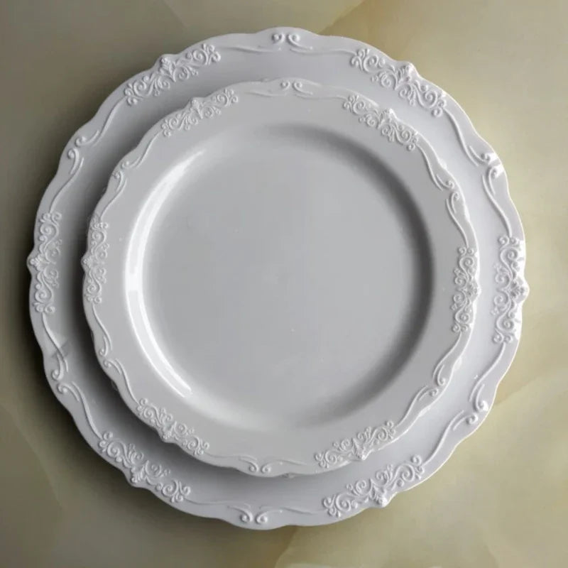 25pcs/lot Disposable Dinner Plates Embossed Pink Plastic PS Tablewares Party Wedding Table Settings Floral Shower Decoration