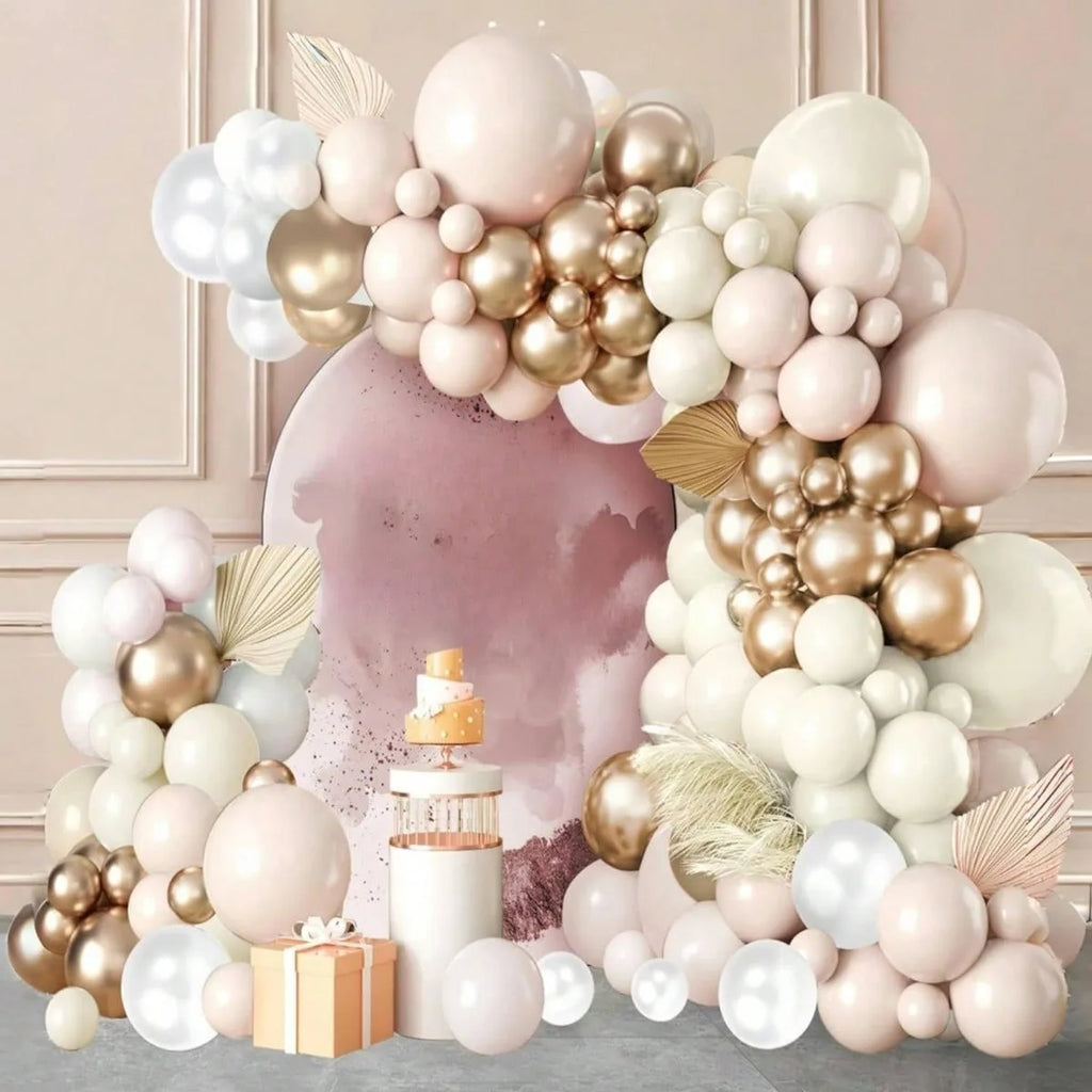 144pcs Pink Beige Balloon Wreath Arch Kit, pastel Pink Beige Nude White Champagne Gold balloon wreath Kit,