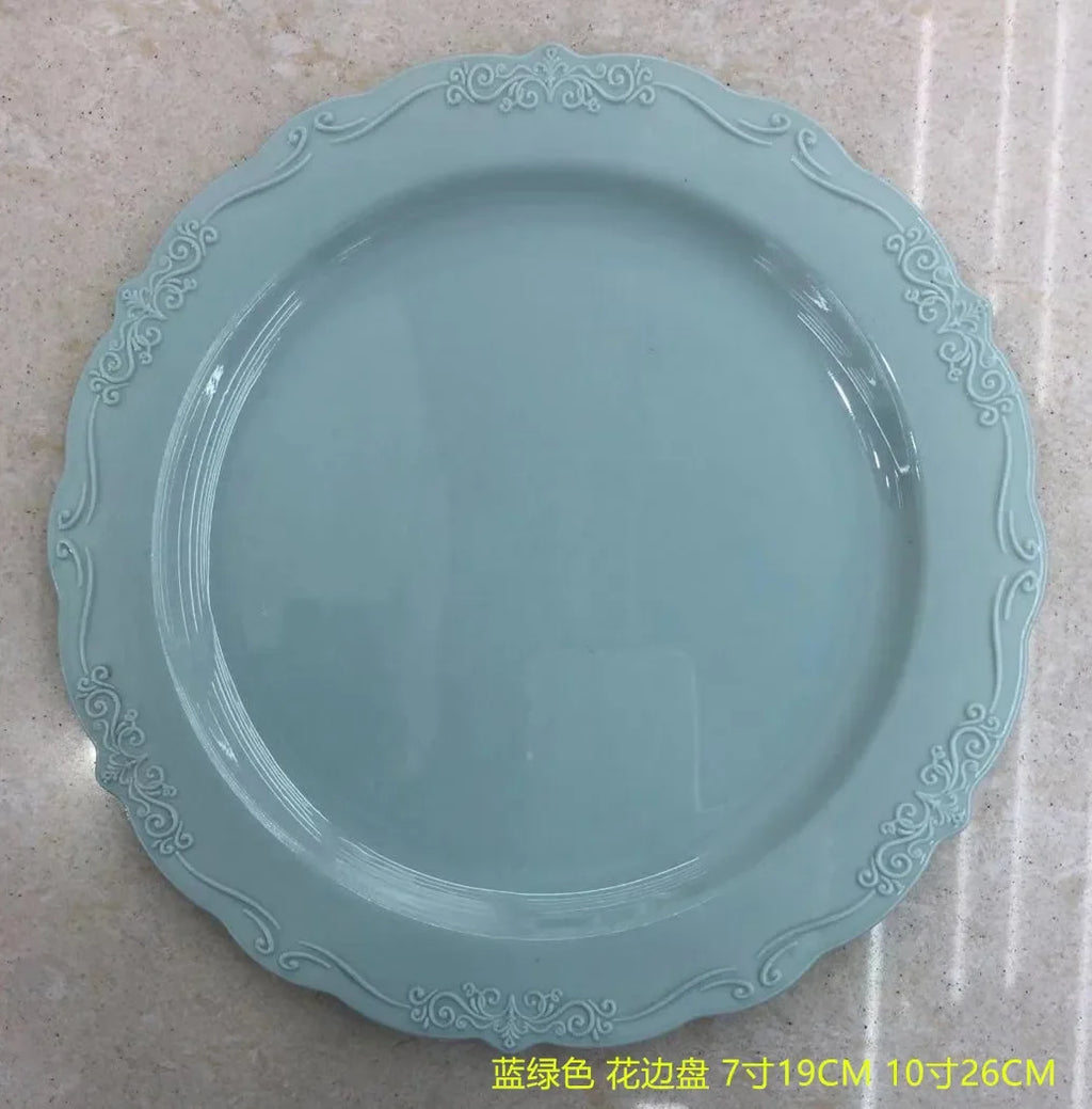 25pcs/lot Disposable Dinner Plates Embossed Pink Plastic PS Tablewares Party Wedding Table Settings Floral Shower Decoration