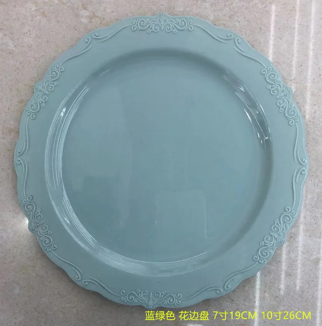25pcs/lot Disposable Dinner Plates Embossed Pink Plastic PS Tablewares Party Wedding Table Settings Floral Shower Decoration
