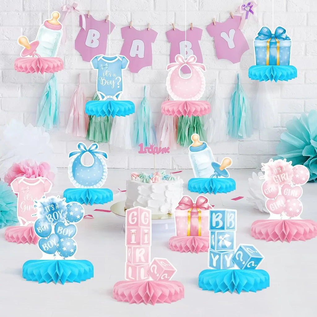 12PCS/Set Gender Reveal Honeycomb Decoration Party Supplies Beehive Tabletop Display Birthday Honeycomb Plate Desktop Ornaments