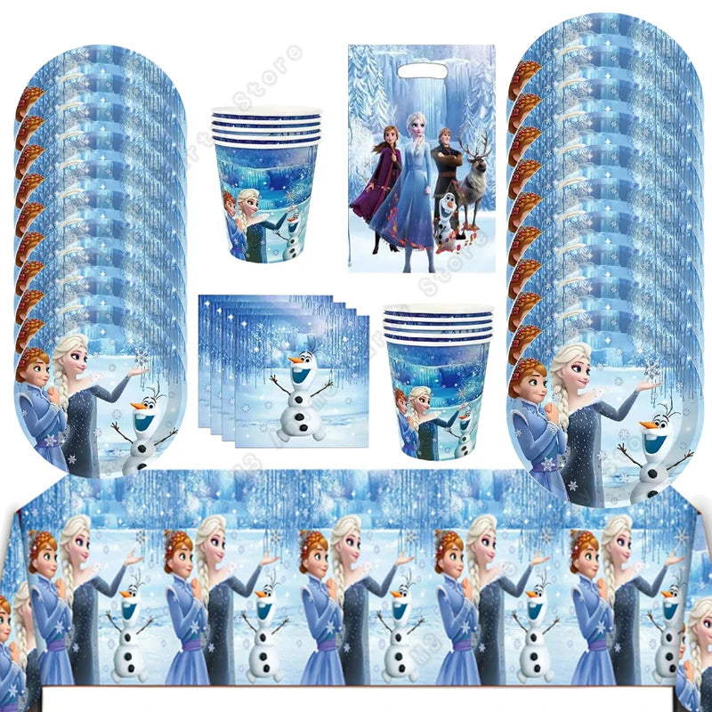 Disney Frozen Elsa Anna Olaf Birthday Party Decorations Supplies Kit for Girls Including Disposable Tableware Paper Cups Plates