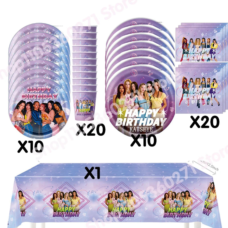 K&Katseye Birthday Party Decoration Plate Cup Napkin Balloon for Kpop Girl Party Favor Baby Shower Supplies Fans Gift