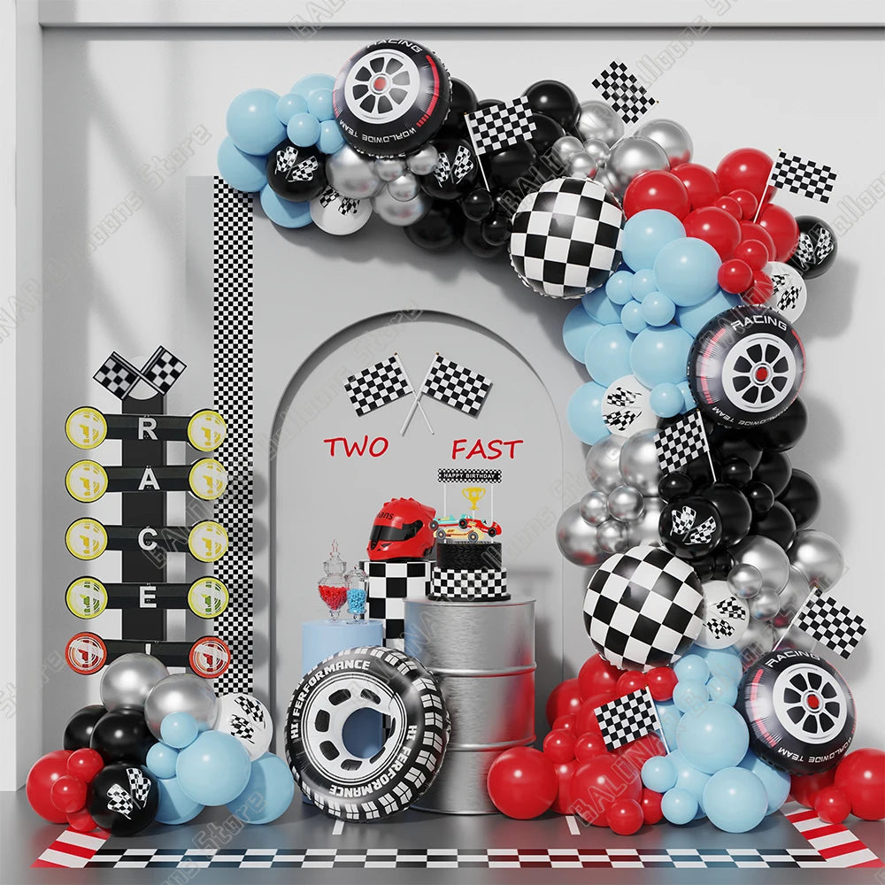 148Pcs Race Car Theme Balloon Garland Arch Kit Sea Blue Black Latex Balloons Boy's Two Fast Birthday Party Baby Shower Decor