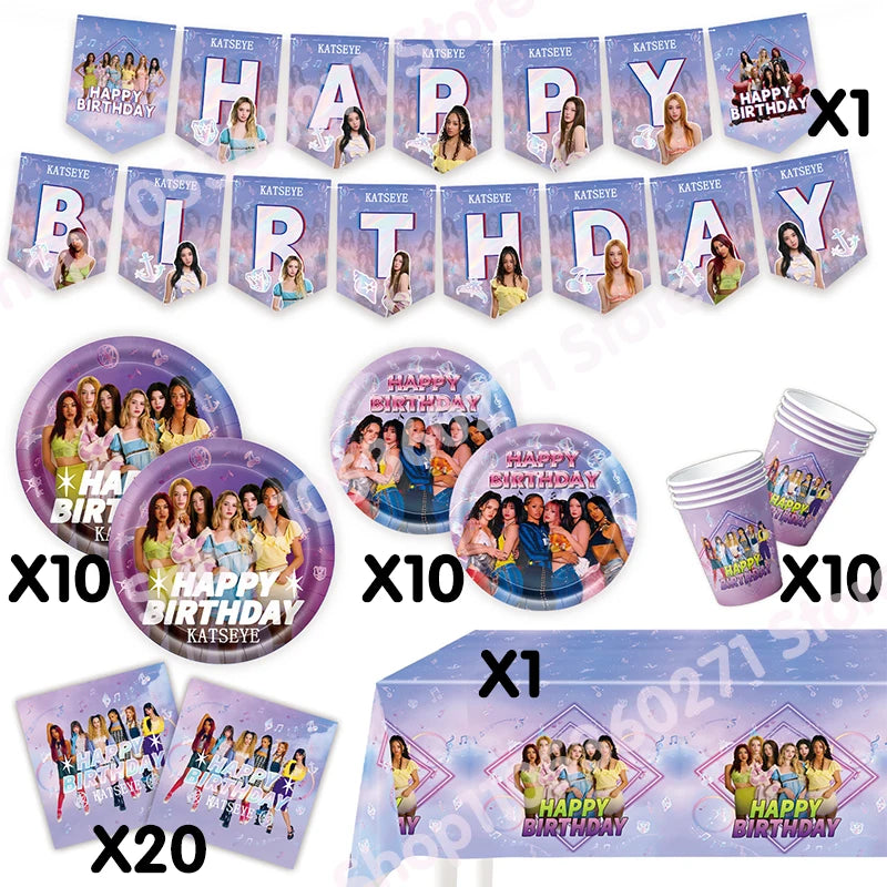 K&Katseye Birthday Party Decoration Plate Cup Napkin Balloon for Kpop Girl Party Favor Baby Shower Supplies Fans Gift