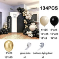 134pcs White Sand Balloon Arch Black Gold Helium Balloons Garland Kit Kids Birthday Party Wedding Anniversary Background Decor
