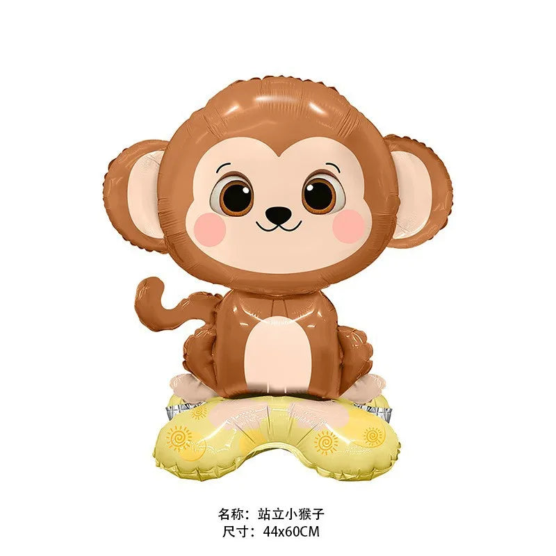 Cartoon Animal Standing Balloon Jungle Safari Lion zebra Leopard Rabbit Peacock Giraffe Balloon Kids Birthday Decoration Balloon