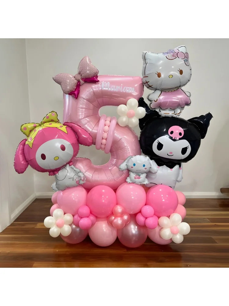 60-Pack Cinnamon Roll & Hello Kitty Foil and Latex Balloons – Perfect Birthday & Holiday Gift for Babies, Kids, and Girls
