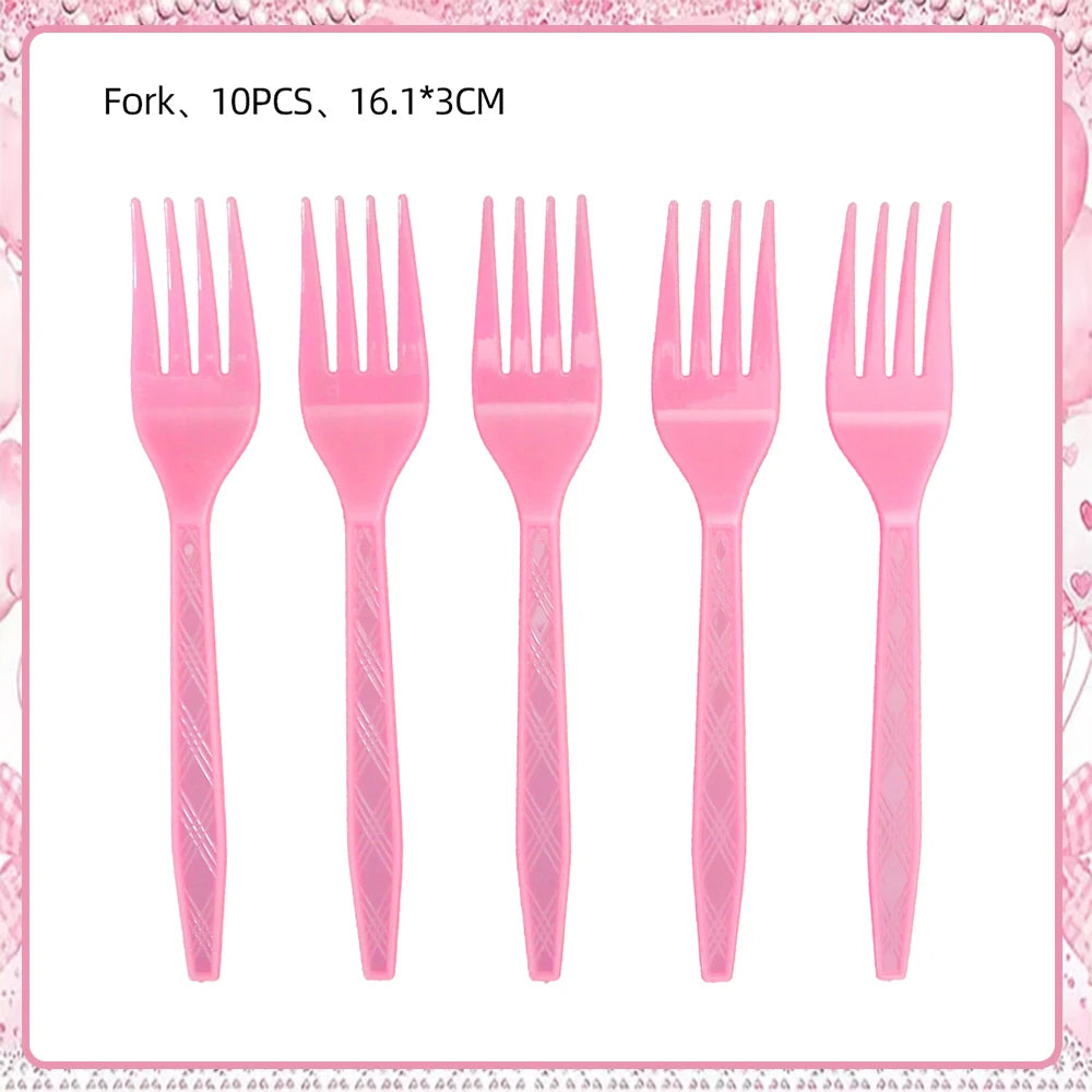 Girl Women Pink Bow Birthday Decoration Disposable Tableware Bow Tie Party Supplies Kit Paper Plates Cups Banner Tablecloth Gift