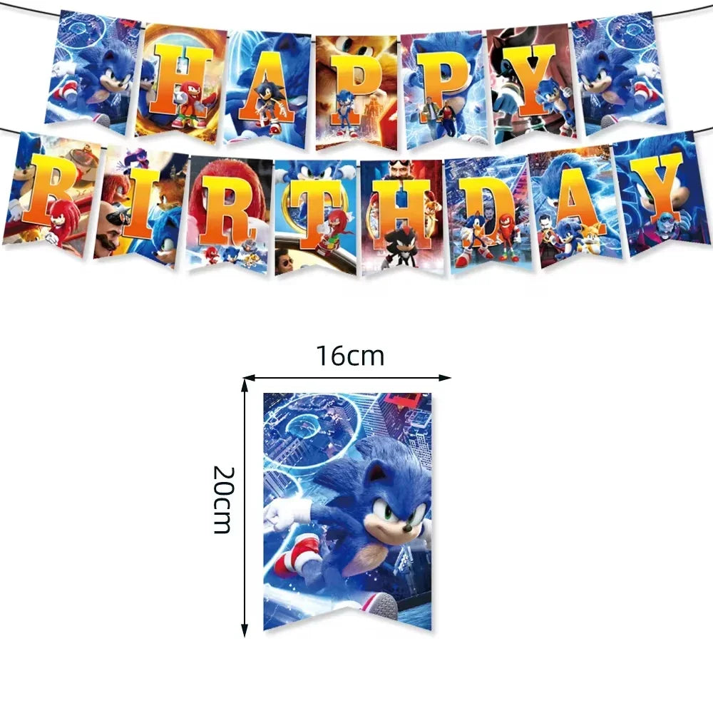 Anime Character Cartoon Hedgehog Tablecloth Banners Plates Tableware Set Sonic Birthday Party Decorations and Bath Toys Gift
