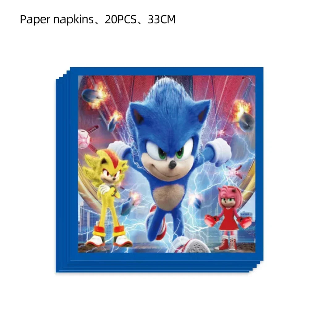 Anime Character Cartoon Hedgehog Tablecloth Banners Plates Tableware Set Sonic Birthday Party Decorations and Bath Toys Gift