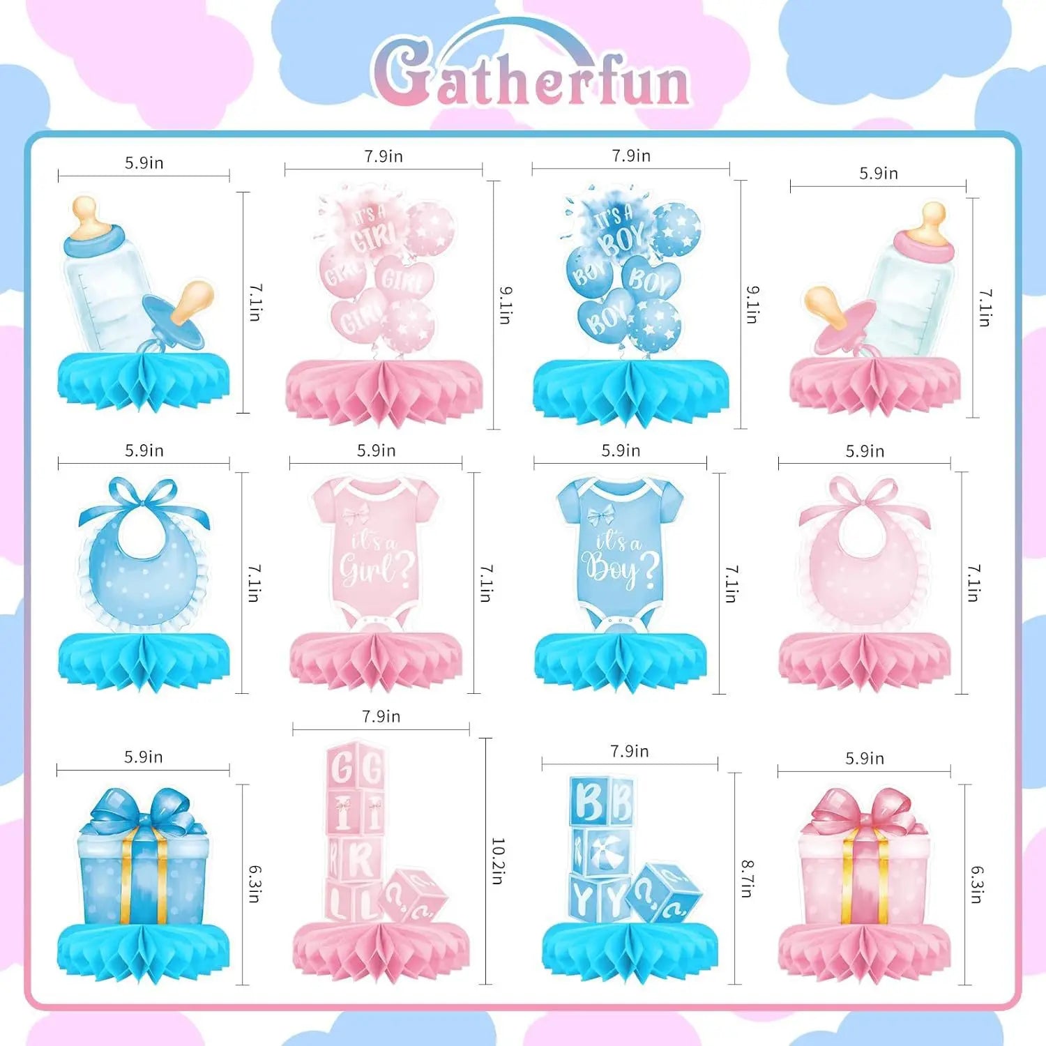 12PCS/Set Gender Reveal Honeycomb Decoration Party Supplies Beehive Tabletop Display Birthday Honeycomb Plate Desktop Ornaments