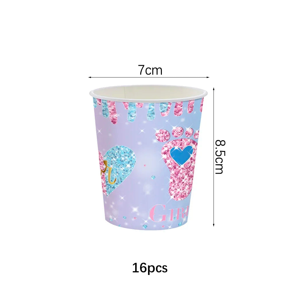 Gender Reveal Disposable Tableware Set Boy or Girl Baby Shower Paper Plates Cups Tablecloth Napkins Birthday Party Decorations