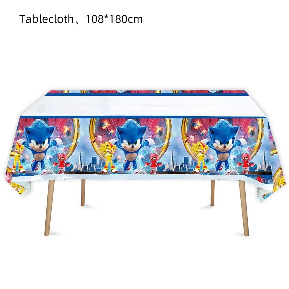 Anime Character Cartoon Hedgehog Tablecloth Banners Plates Tableware Set Sonic Birthday Party Decorations and Bath Toys Gift
