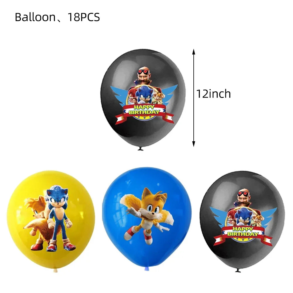Anime Character Cartoon Hedgehog Tablecloth Banners Plates Tableware Set Sonic Birthday Party Decorations and Bath Toys Gift
