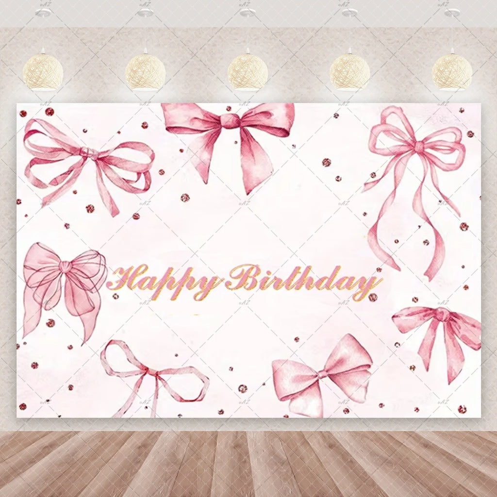 Girl Women Pink Bow Birthday Decoration Disposable Tableware Bow Tie Party Supplies Kit Paper Plates Cups Banner Tablecloth Gift